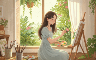 Arte e saúde mental: mulher encontra bem-estar ao pintar em espaço acolhedor.