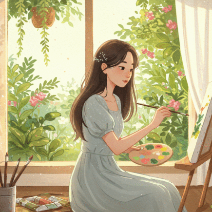 Arte e saúde mental: mulher encontra bem-estar ao pintar em espaço acolhedor.